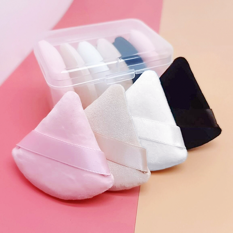 Miniesponja triangular de terciopelo lavable, 4 colores, para sombra de ojos, base, colorete, cosméticos, algodón suave en polvo, 6 unidades