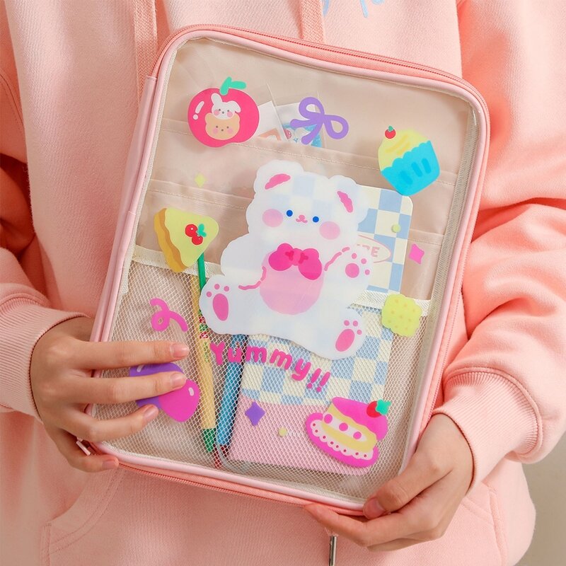 Bolsa transparente para tableta, bolsa de almacenamiento de PVC, oso de dibujos animados encantador