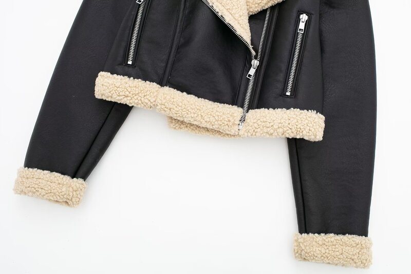 Kobiety 2023 nowa moda kieszeń na suwak dekoracja dwustronna futro ze sztucznej skóry kurtka kurtka w stylu Vintage damska odzież wierzchnia elegancka