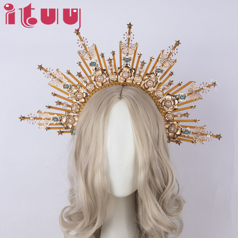 Virgin sun deusa cosplay coroa barroca bandana gothic lolita meninas kc coroa de halo headpiece feminino acessórios para o cabelo