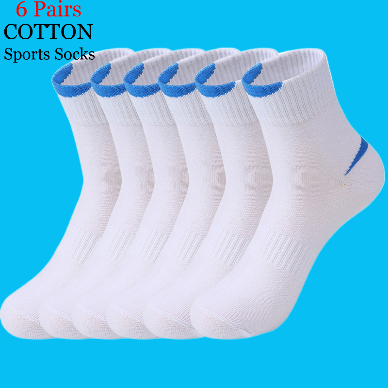ถุงเท้ากีฬาถุงเท้าผ้าฝ้ายผู้ชาย6คู่/ล็อตแบบคอมบ์คุณภาพสูงสีทึบระบายอากาศได้ดีสีดำสีทึบแฟชั่นใหม่2024