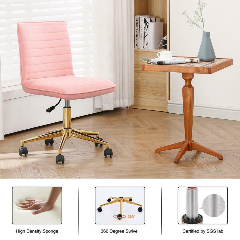 Furlimart-Chaise de bureau sans accoudoirs à roulettes, petite chaise de bureau à dossier moyen, pied en velours, réglable pour chambre à coucher