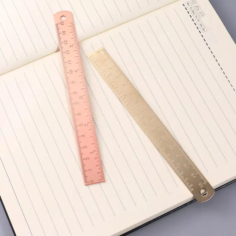 Regla recta de oro rosa y oro, herramientas de medición de escala de latón de Metal de 15cm, Kit de dibujo de pintura DIY, marcador de cuaderno, regla de cobre