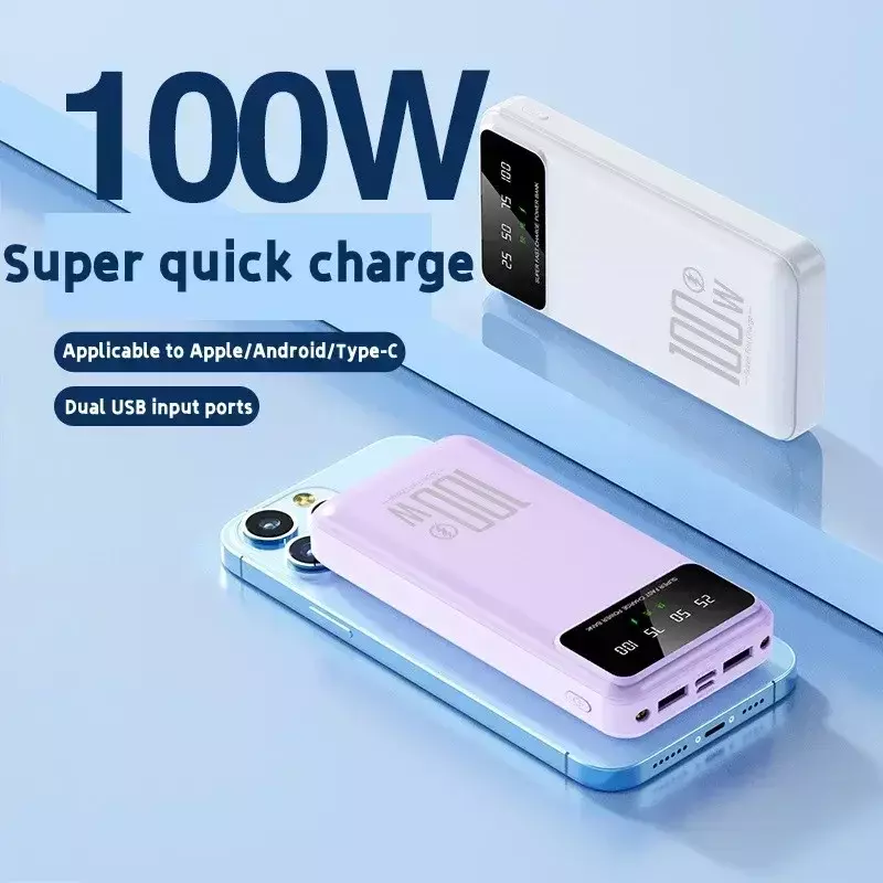 Banque d'alimentation portable à charge super rapide, chargeur de batterie externe, Huawei, Samsung, iPhone, Xiaomi, 100W, 50000mAh