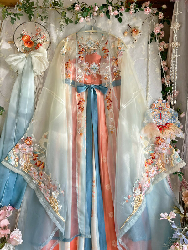Disfraz de Hada de baile tradicional Hanfu chino para mujer, conjunto de vestido de Cosplay bordado delicado de princesa antigua, primavera y verano