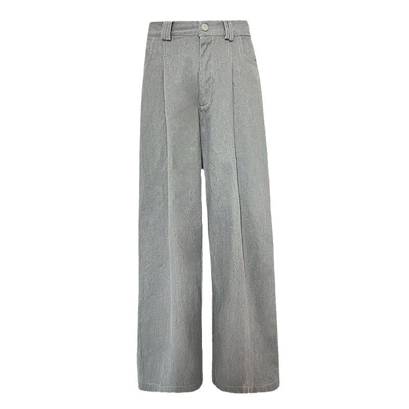Deeptown-Jean baggy coréen gris Y2K pour femme, pantalon en denim vintage, taille haute, jambes larges, mode d'été