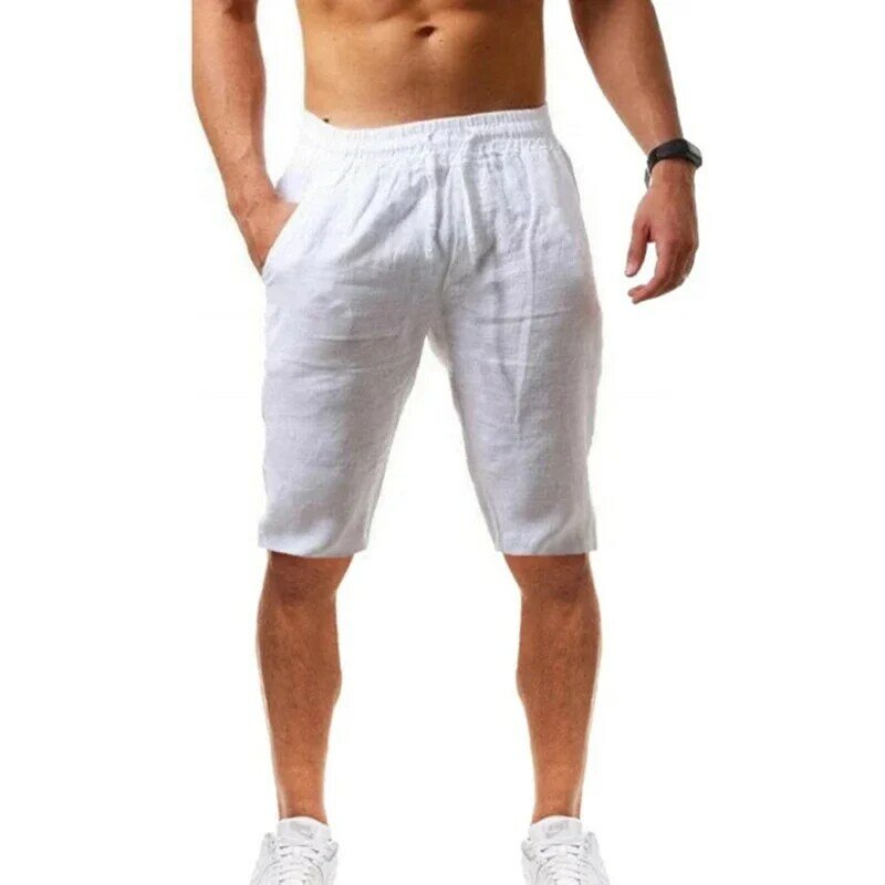 Calção casual de linho de algodão masculino, calça curta respirável de cor sólida, streetwear fitness, verão, nova, 2022
