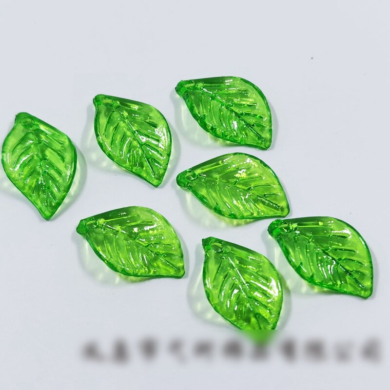 200 шт., пластиковые подвески в виде зеленых листьев для изготовления ювелирных изделий своими руками, браслет Φ 18x10 мм, отверстие: 2 мм