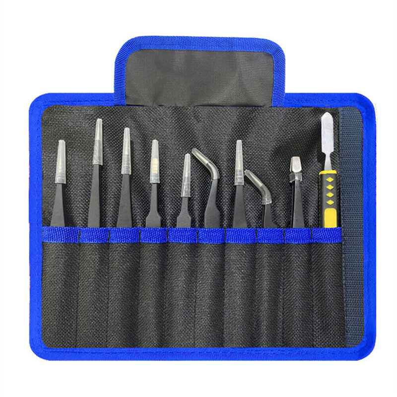 10PCS Precision Tweezers Set, Stainless Steel Tweezer Maintenance Tool, Anti-Static Tweezers or Eyelash Maintenance Tool,