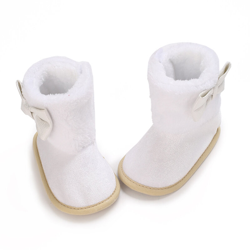 Botas de nieve de invierno para bebé, zapatos de primeros pasos para bebé, cálidos, decorados con lazo, para Navidad y Baby Shower