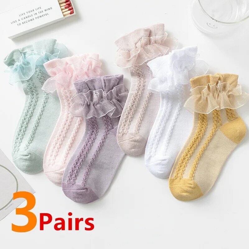 3 пары носков для девочек весенние хлопковые детские танцевальные носки Модные эластичные белые кружевные детские носки принцессы с оборками