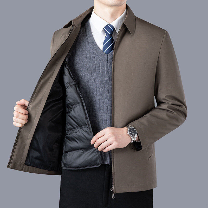 Jaqueta de lapela destacável para homens, casaco casual, proteção contra frio, inverno, 2024