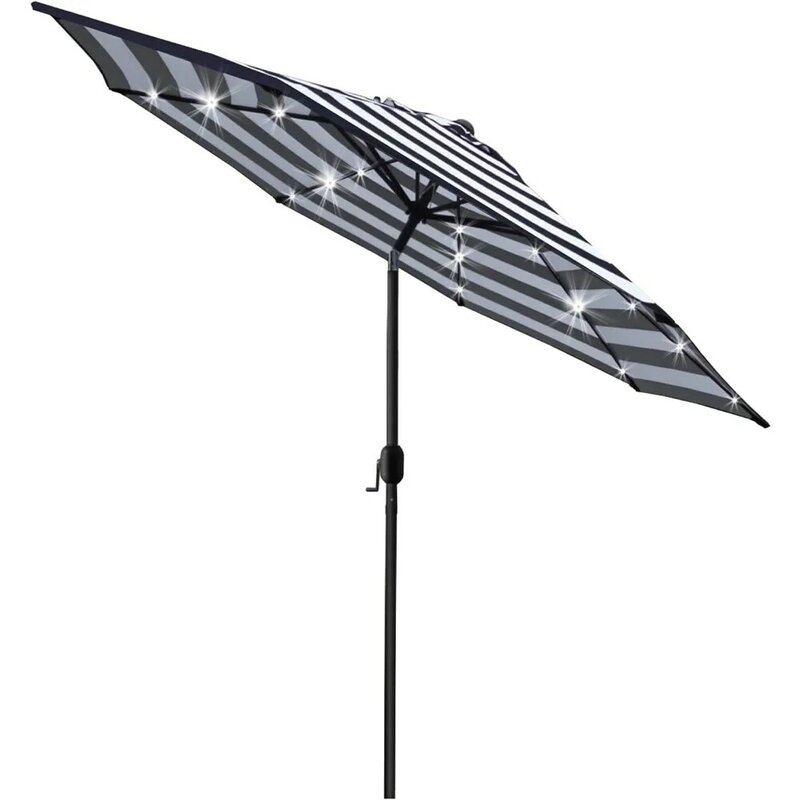 9' Solar 24 LED Lighted Umbrella with 8 Ribs Adjustment and Crank Lift System for Patio