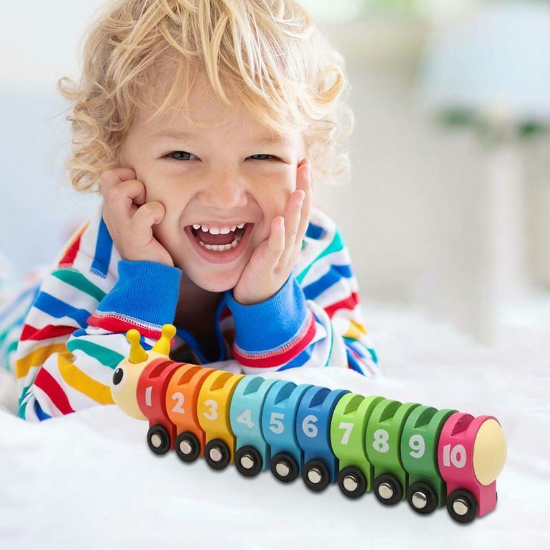 Giocattolo del treno con numero di legno a forma di bruco sviluppo di abilità motorie fini apprendimento Montessori regalo giocattolo matematico prescolare per bambini