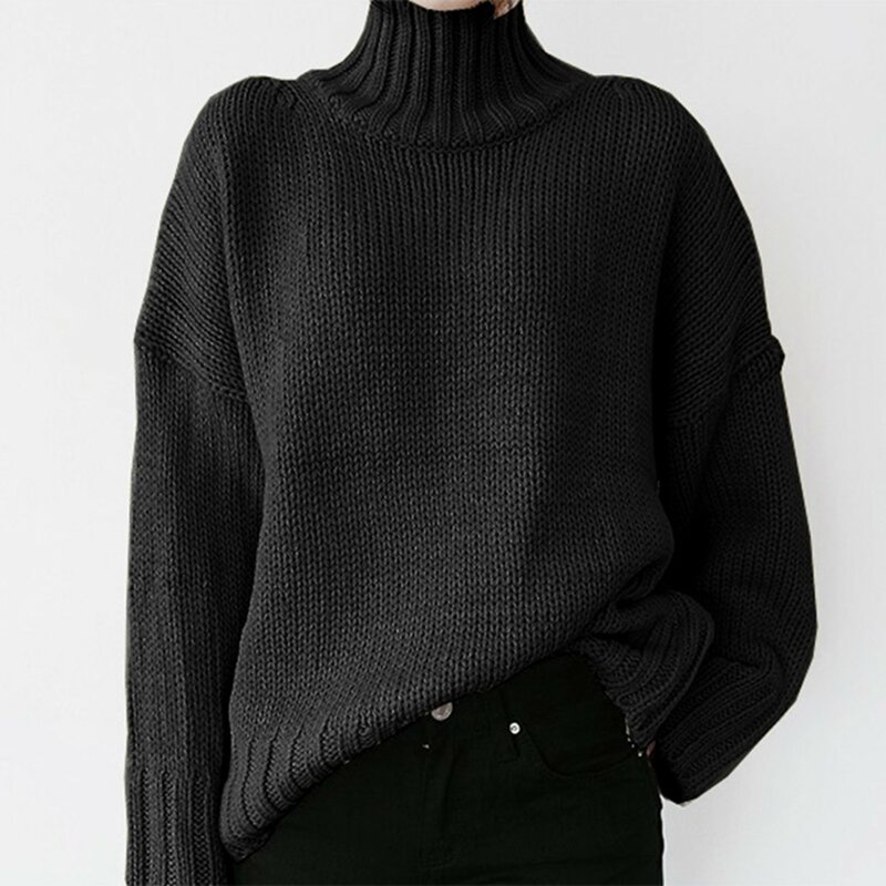 Sweater rajut wanita, Turtleneck tebal hangat ukuran besar kasual longgar musim gugur musim dingin 2023