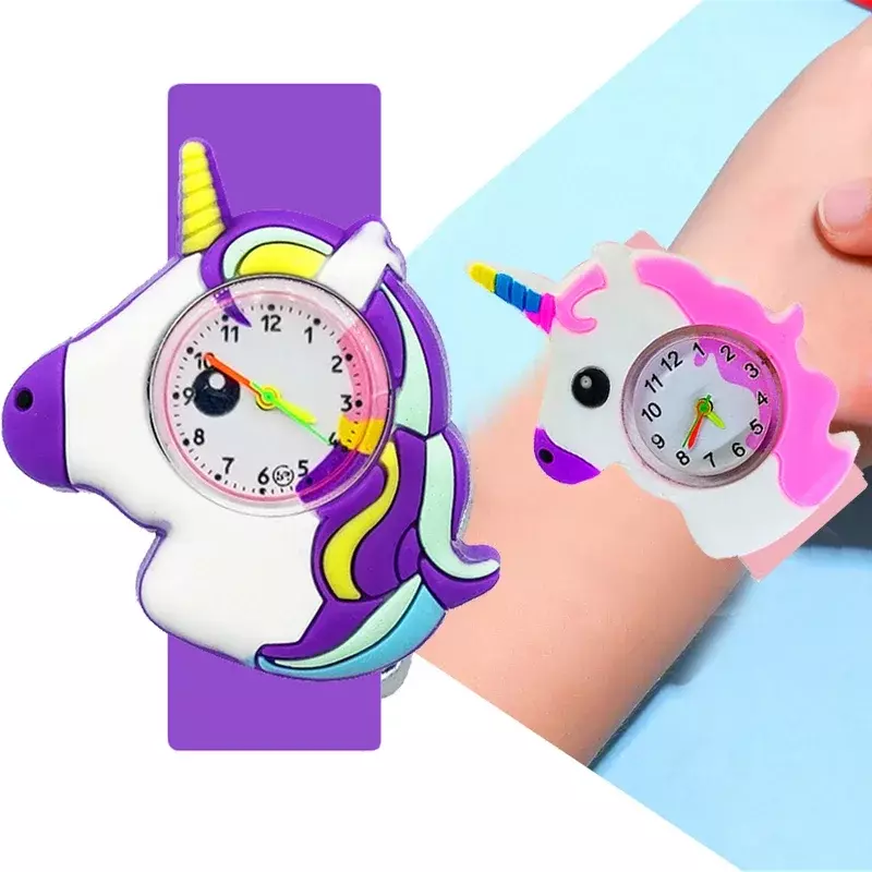 레인보우 유니콘 시계, 어린이 생일 파티 선물, 아기 장난감 팔찌 시계, 여아 남아용, 무료 배터리 스티커