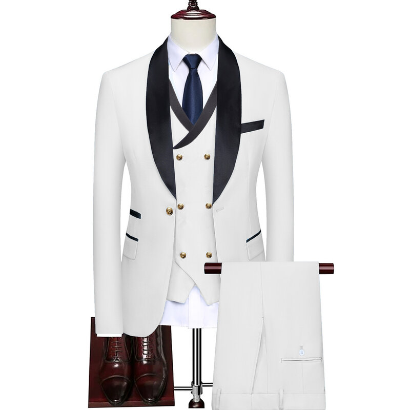 Men Business Formal Slim Fit Wedding Prom Suits Male Boutique Design Groom Dress Blazers Jacket Pants Vest 3 Pieces Set