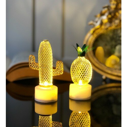 女性のためのパイナップルとミニサボテンの夜のライト,家庭の部屋のためのスタイリッシュな装飾的な常夜灯