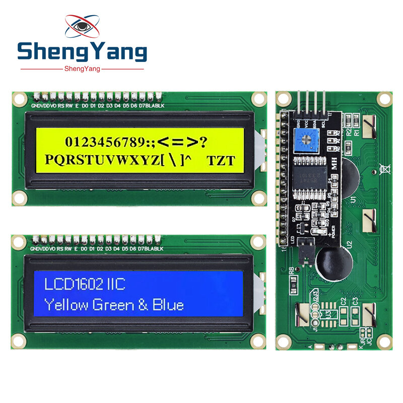 Lcd1602 1602 Lcd Module Blauw/Geel Groen Scherm 16X2 Karakter Lcd-Scherm Pcf 8574T Pcf8574 Iic I2c Interface 5V Voor Arduino