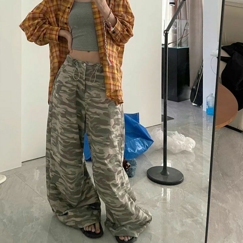 Женские винтажные мешковатые брюки Deeptown Y2k, свободные камуфляжные уличные брюки большого размера в стиле хип-хоп, корейская мода, повседневные американские ретро