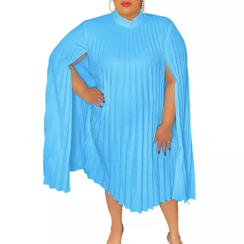 Jubah belah klasik gaun Mini Afrika lengan panjang gaun wanita unik Mock leher lipit longgar sesuai Vestidos jubah lurus wanita
