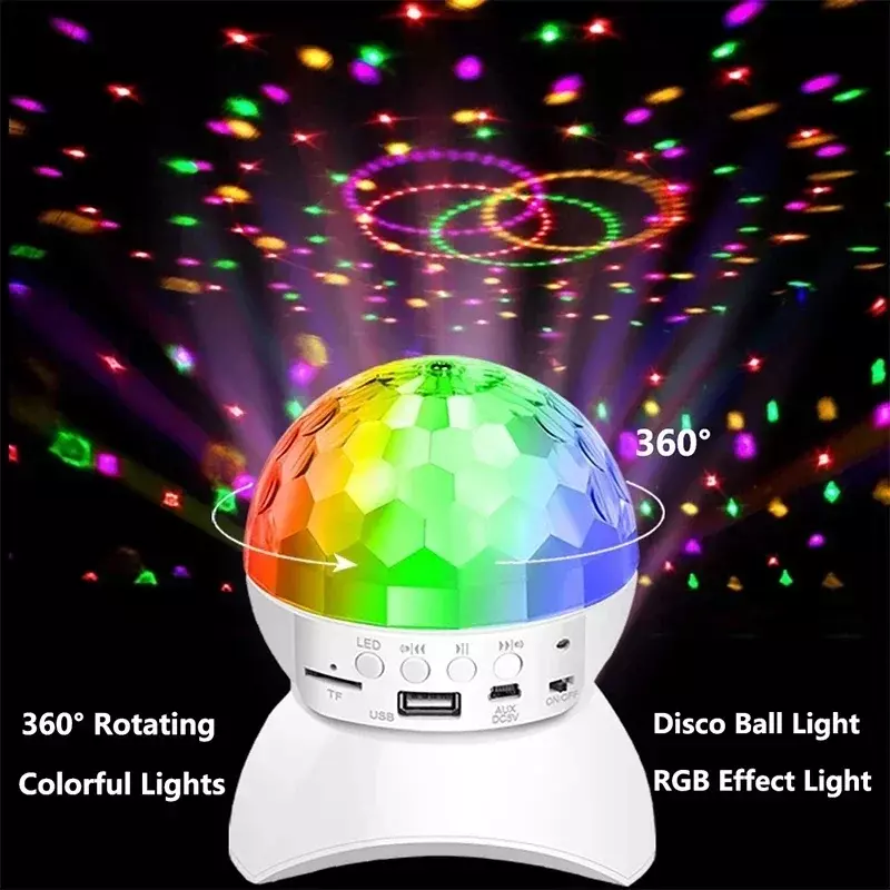 USB Recarregável RGB Disco Luz, Alto-falante Bluetooth, Girando Magic Ball, Lâmpada do Palco, Som Ativado, DJ Party Decor, Presente