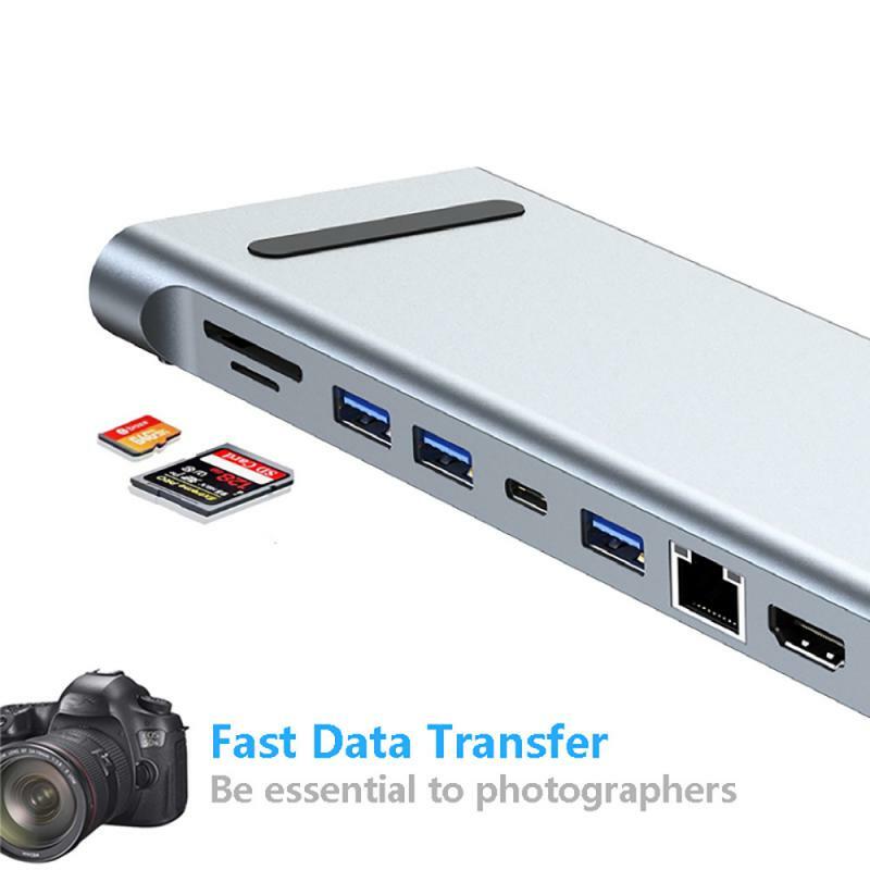 USB-концентратор RYRA 12 в 1 с 2 портами HDMI, USB 3,0, 4K, HDMI, RJ45, SD/TF