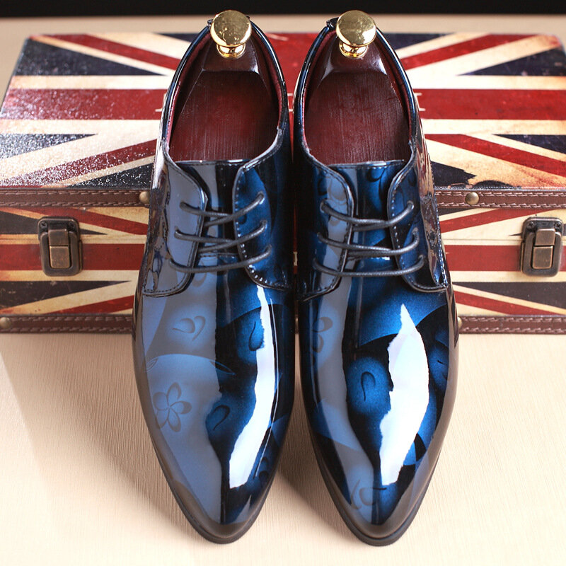 Sapato de couro com estampa floral masculino, sapato formal, moda luxo, casamento do noivo, Oxford