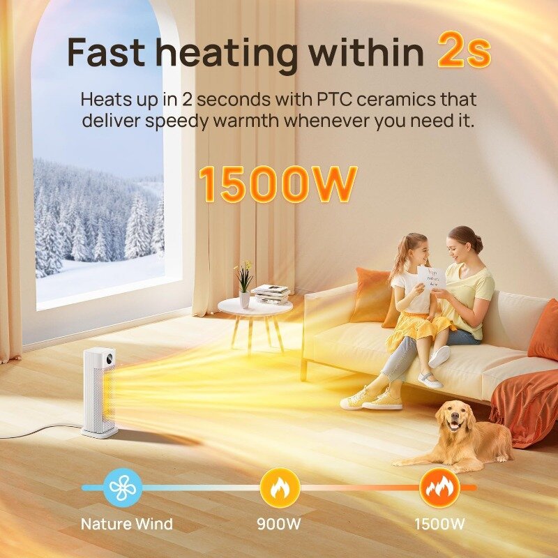 Space Heater for Indoor Use,Portable Electric Heaters with Thermostat,Oscillating and Multiple Safety Protection Room Heater