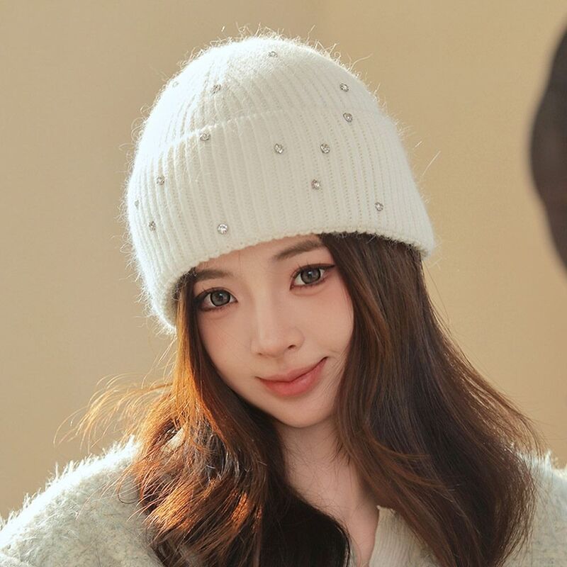 Elastic Knitted Hat Comfortable Rhinestone Warm Beanie Cap Windproof Thickened Ear Protector Cap Winter