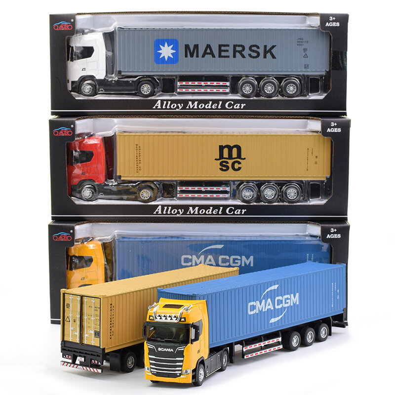 2023 novo estilo 1:50 diecast liga caminhão modelo de brinquedo containertruck puxar para trás engenharia transportveículo menino brinquedos para crianças