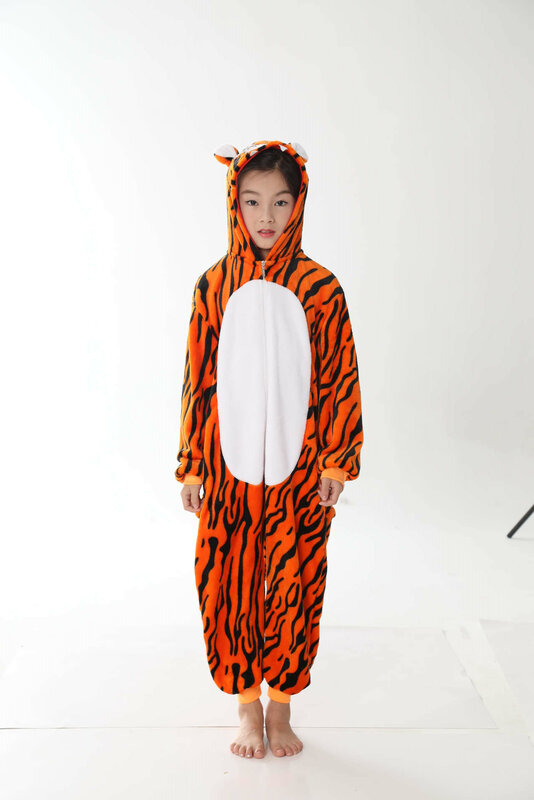Children Cartoon Animal Jumpsuits Kigurumi Kids Winter Flannel Unicorn Tiger Lion Oneises Pijamas Girls Boys One-piece Sleepwear