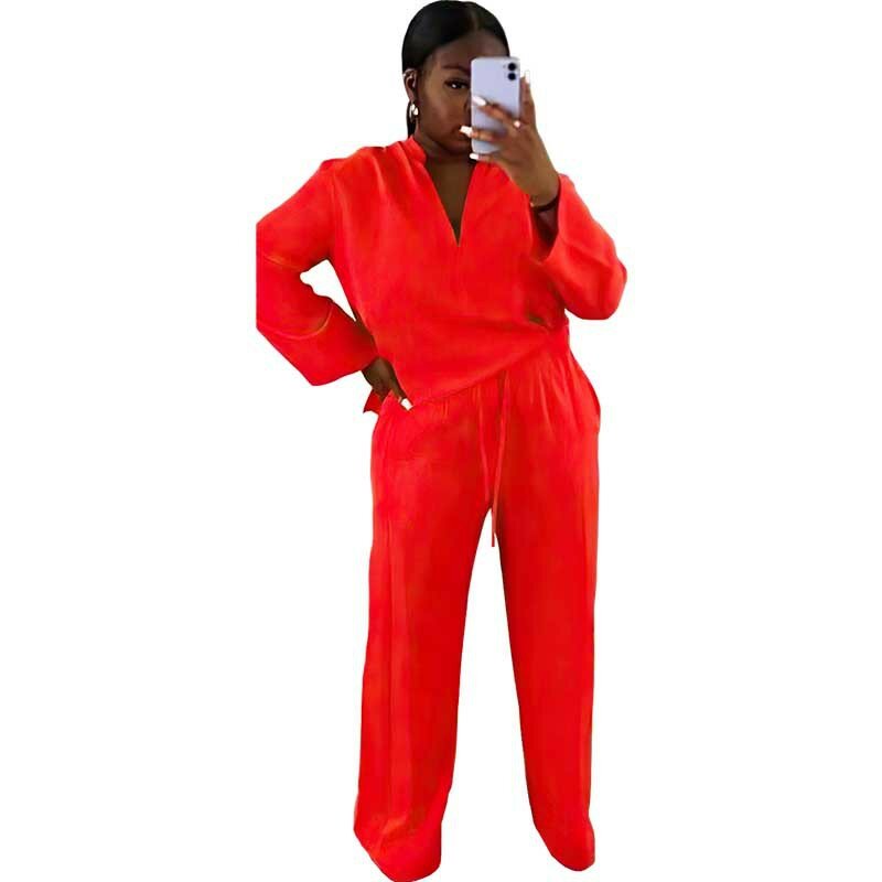 L-3XL Pakaian Afrika untuk Wanita Musim Semi Musim Gugur Afrika Lengan Panjang Poliester Hijau Kuning Merah Dua Potong Set Atasan dan Celana Panjang