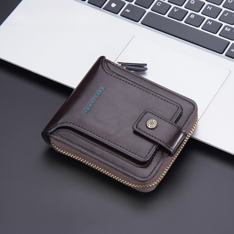 Men wallet PU leather fashion multi slot card holder men purse short zipper male fold wallets