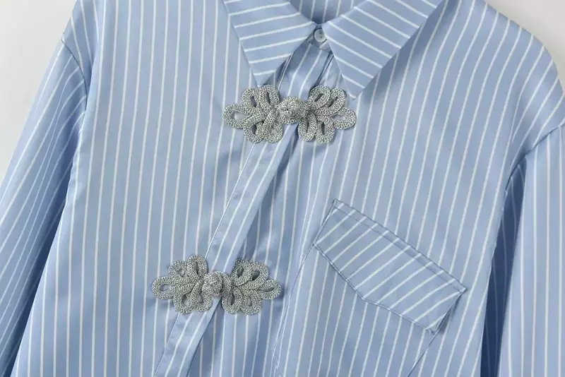 Camisa de manga larga con botones para mujer, Top elegante, holgado, asimétrico, a rayas, estilo Retro, 2024