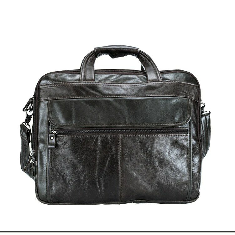 Tas kantor kulit asli Fashion untuk pria tas tangan bisnis Laptop pria tas Tote pria kulit sapi lembut tas bahu 14 15 inci
