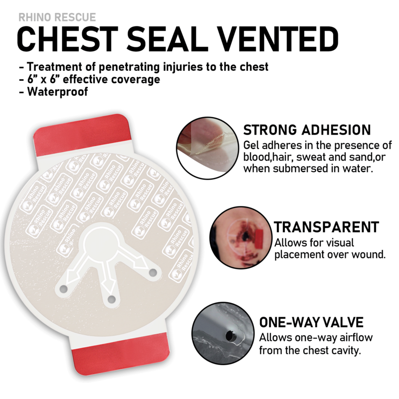 Rhino Rescue Chest Seal Medical Emergência Primeiros Socorros Trauma, prevenir a perfuração de curativo, feridas