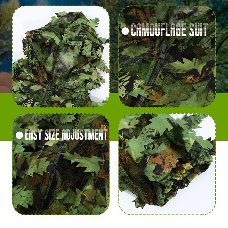 Fiore appiccicoso foglie bioniche tuta mimetica caccia Ghillie Suit Woodland Camouflage Universal Camo Set