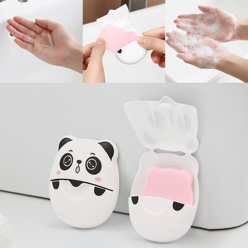 Fiocchi di sapone usa e getta 50 pezzi fetta di sapone fogli di sapone per il lavaggio delle mani carta per sapone da viaggio portatile Mini fiocco di sapone a forma di Panda