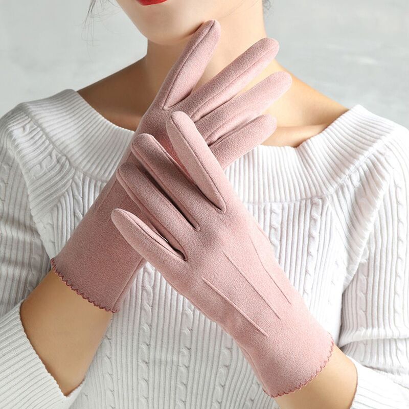 ถุงมือขนแกะสไตล์เกาหลีของผู้หญิงถุงมืออุ่นถุงมือป้องกันความเย็นอุปกรณ์เสริมสำหรับฤดูหนาวสีพื้น