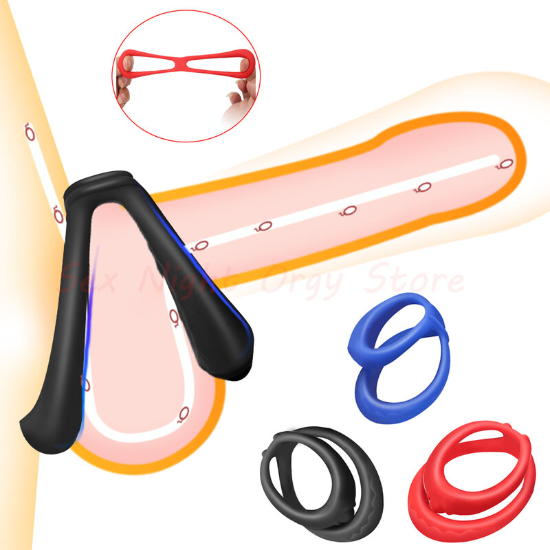 Anel do galo do sémen do silicone reutilizável para homens, Anel dobro do pénis Ampliação do pénis Atraso na ejaculação Sex Shop Toy Dispositivo de castidade