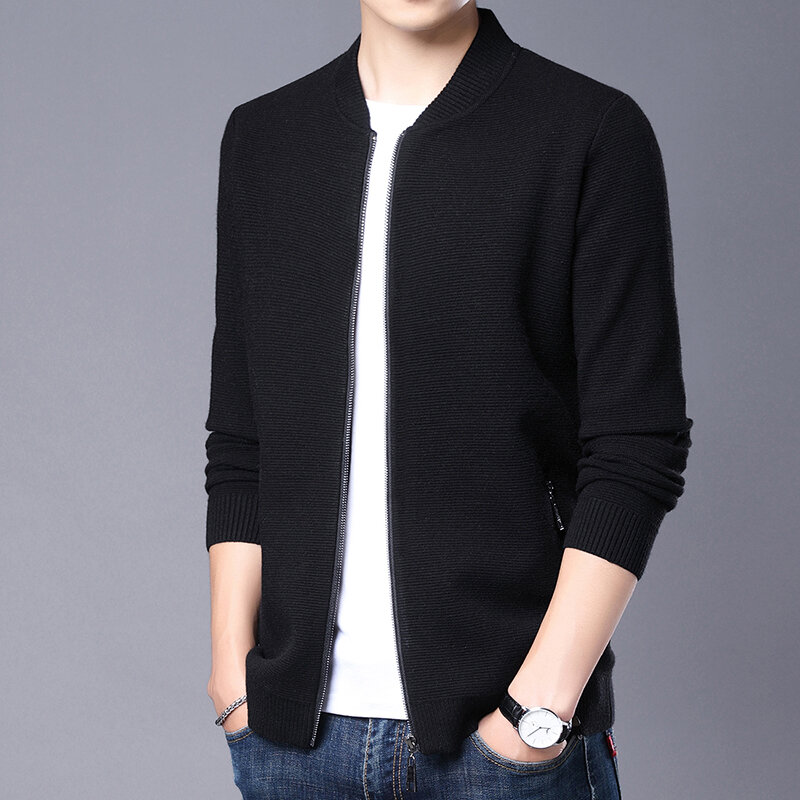 Men's knitted cardigan 2021 spring and autumn new long sleeve zipper with Lapel sweater coat