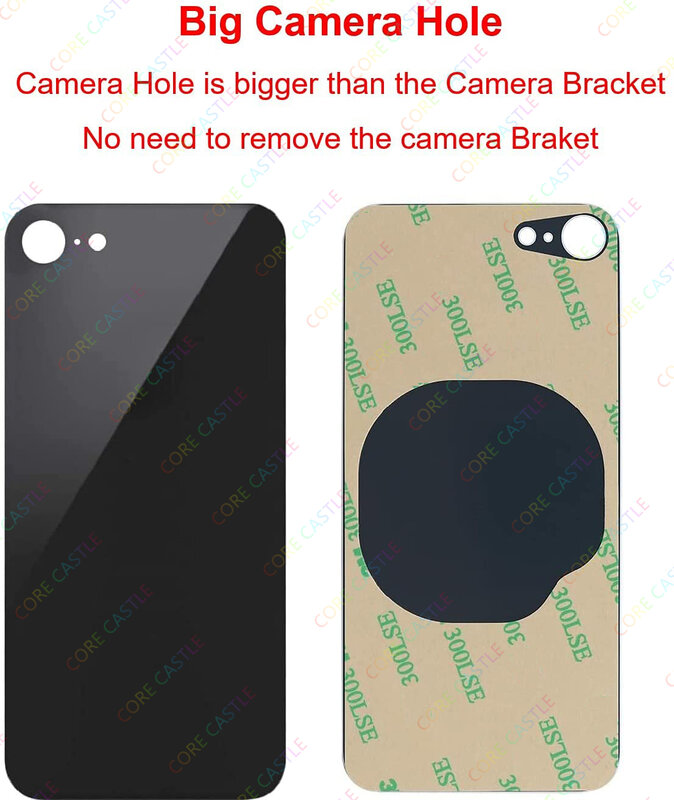 For iPhone SE2 2020 Back Glass Panel Battery Cover Replacement Parts Original OEM Big Hole Camera Rear Door Housing+3M Tape+Logo