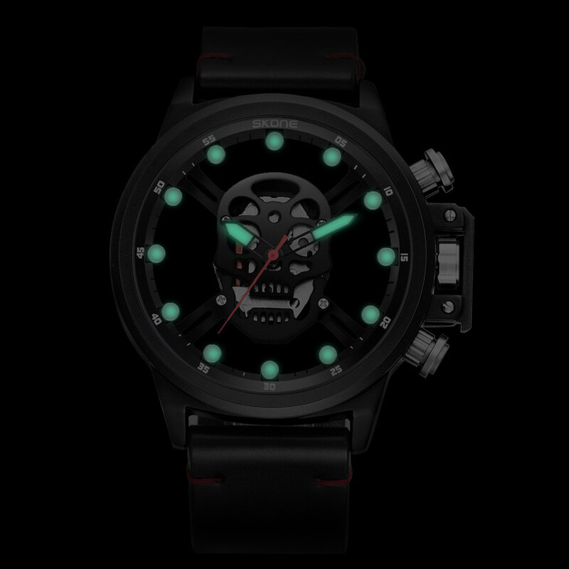 Reloj de pulsera con diseño de calavera para hombre, cronógrafo deportivo, luminoso, resistente al agua, de lujo, esfera grande, de cuarzo, Steampunk