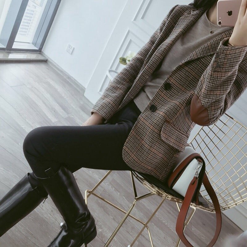 2024 neue Mode Business Interview Plaid passt Frauen Arbeit Büro Damen Langarm Vintage Blazer