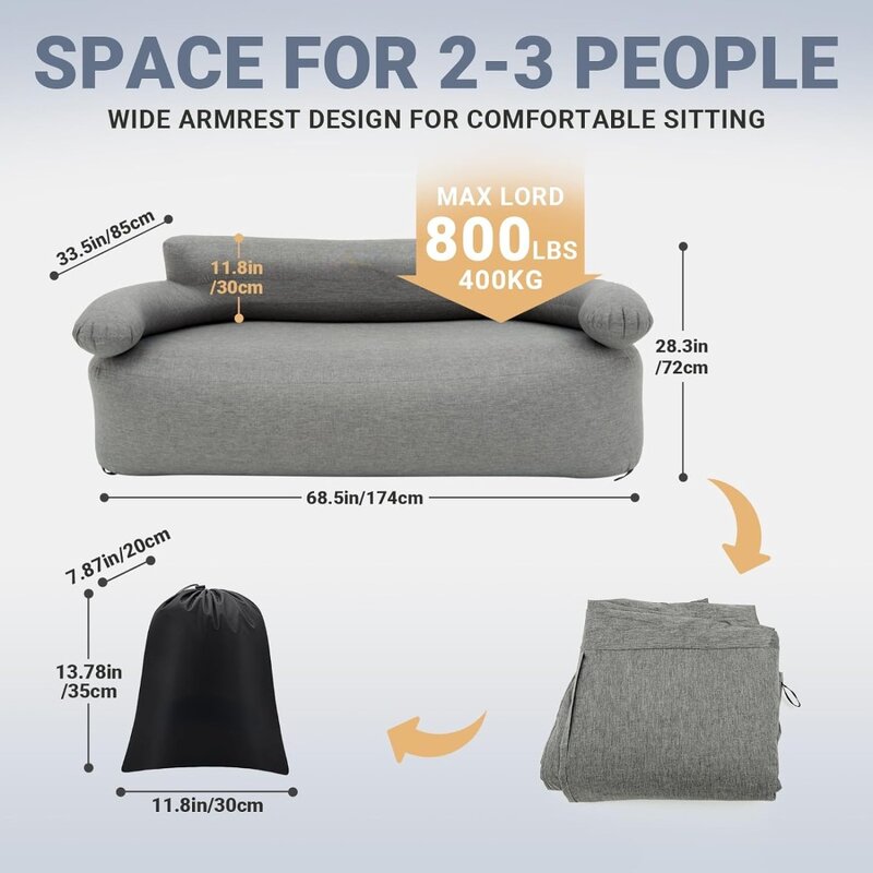 Sofa tiup ganda, kursi berkemah, tugas berat untuk dewasa, Sofa udara luar ruangan dengan dukungan anyaman tetap 880 lbs