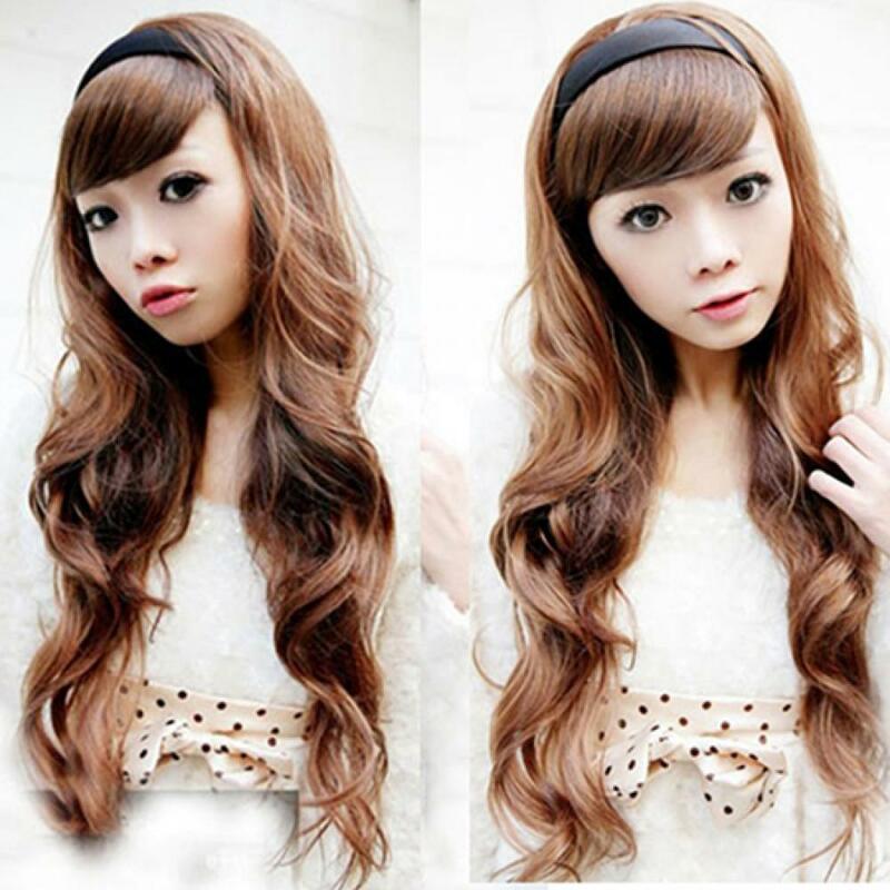 Long Brown Wavy Wigs For Women With Bangs Long Natural Synthetic Hair Wig Daily Cosplay Heat Resistant Lace Front Human Hair Wig