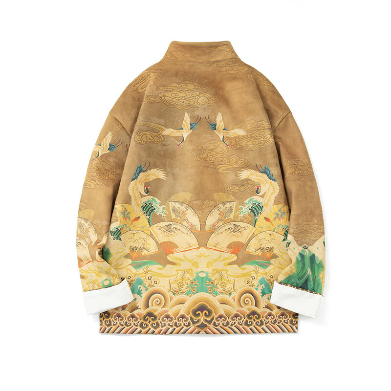 남녀공용 중국 스타일 스웨이드 재킷, 클래식 당나라 스타일, 루즈핏 패션 재킷, 가을 및 겨울 M-5XL, 신상