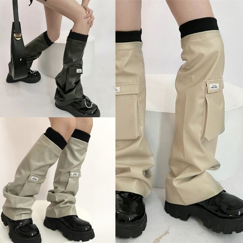 Flared PU Leathers Leg Warmers Foot Cover Autumn Calf Gaiters Leg Sleeve Socks Drop Shipping