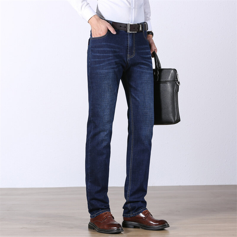 Джинсы мужские прямые повседневные, деловые брюки из денима, штаны для работы, эластичные штаны, размеры 28-40, на осень
